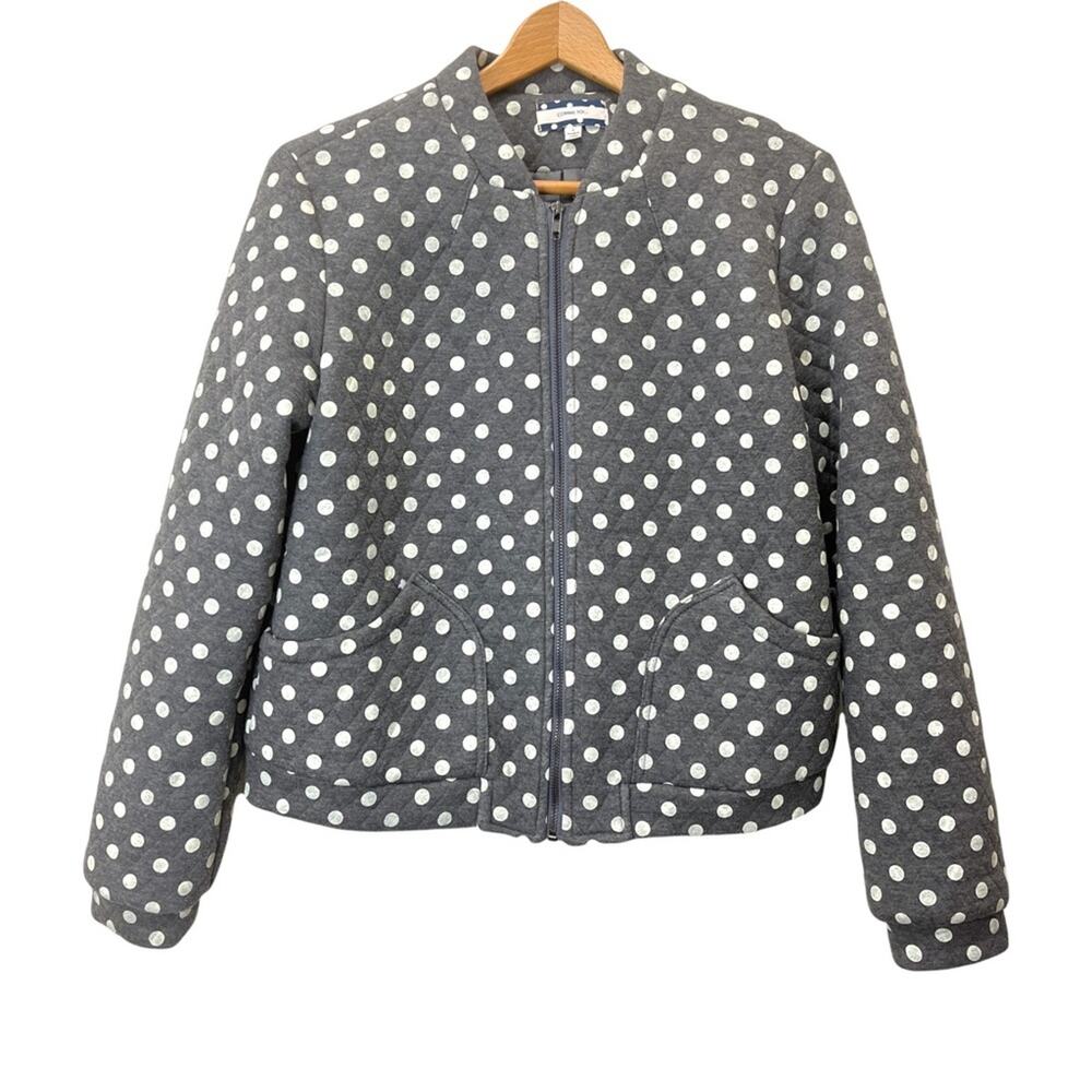 Comme Toi Quilted Jacket Sz L Women's Polka Dot Lined Pockets Gray White J70338F